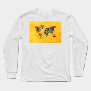 world map yellow  #map #worldmap Long Sleeve T-Shirt